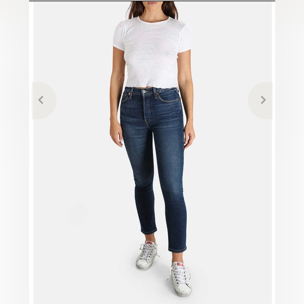 Re/Done Originals High Rise Ankle Crop Midnight Blue